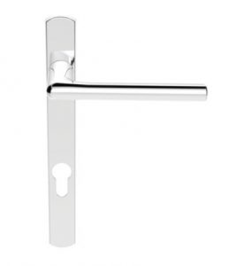 Multi Point Lever Lock Rosa Handle Set On Narrow Backplate 220 x 26mm Polished Chrome