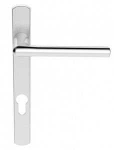 Multi Point Lever Lock Rosa Handle Set On Narrow Backplate 220 x 26mm Satin Chrome