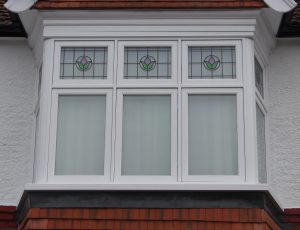 Stained glass timber bay window