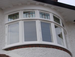 Stained glass timber bay window