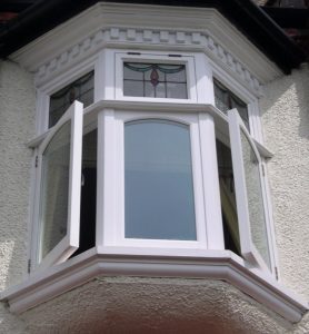 Stained glass oriel bay window