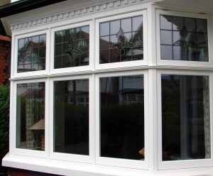 Stained glass timber bay window
