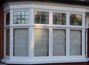 Stained glass timber bay window