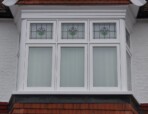 Stained glass timber bay window