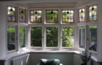 Stained glass timber bay window