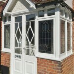 Timber front door, timber entrance door, timber porch stained glass